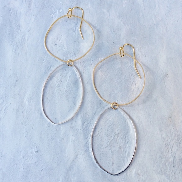 NEW Silver Gold Plated Imperfect Circles Earrings - Picture 5 of 8